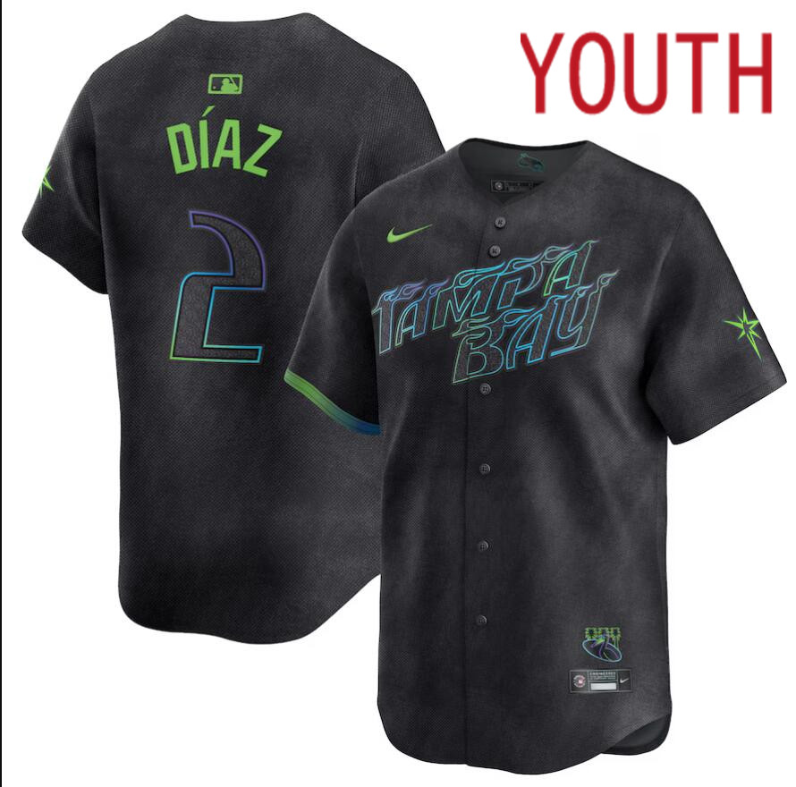 Youth Tampa Bay Rays #2 Yandy Diaz Nike MLB Limited City Connect Black 2024 Jersey->customized mlb jersey->Custom Jersey